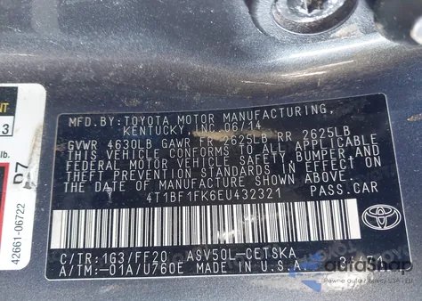 2014 Toyota Camry Se from USA, damaged, VIN 4T1BF1FK6EU432321